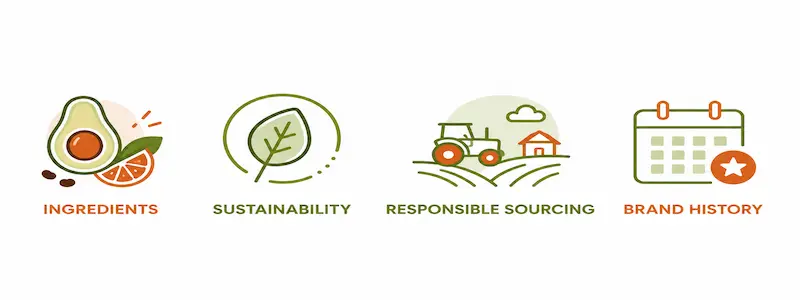 Four icons representing Chipotle IQ's recurring question categories — ingredients, sustainability, sourcing, and brand history